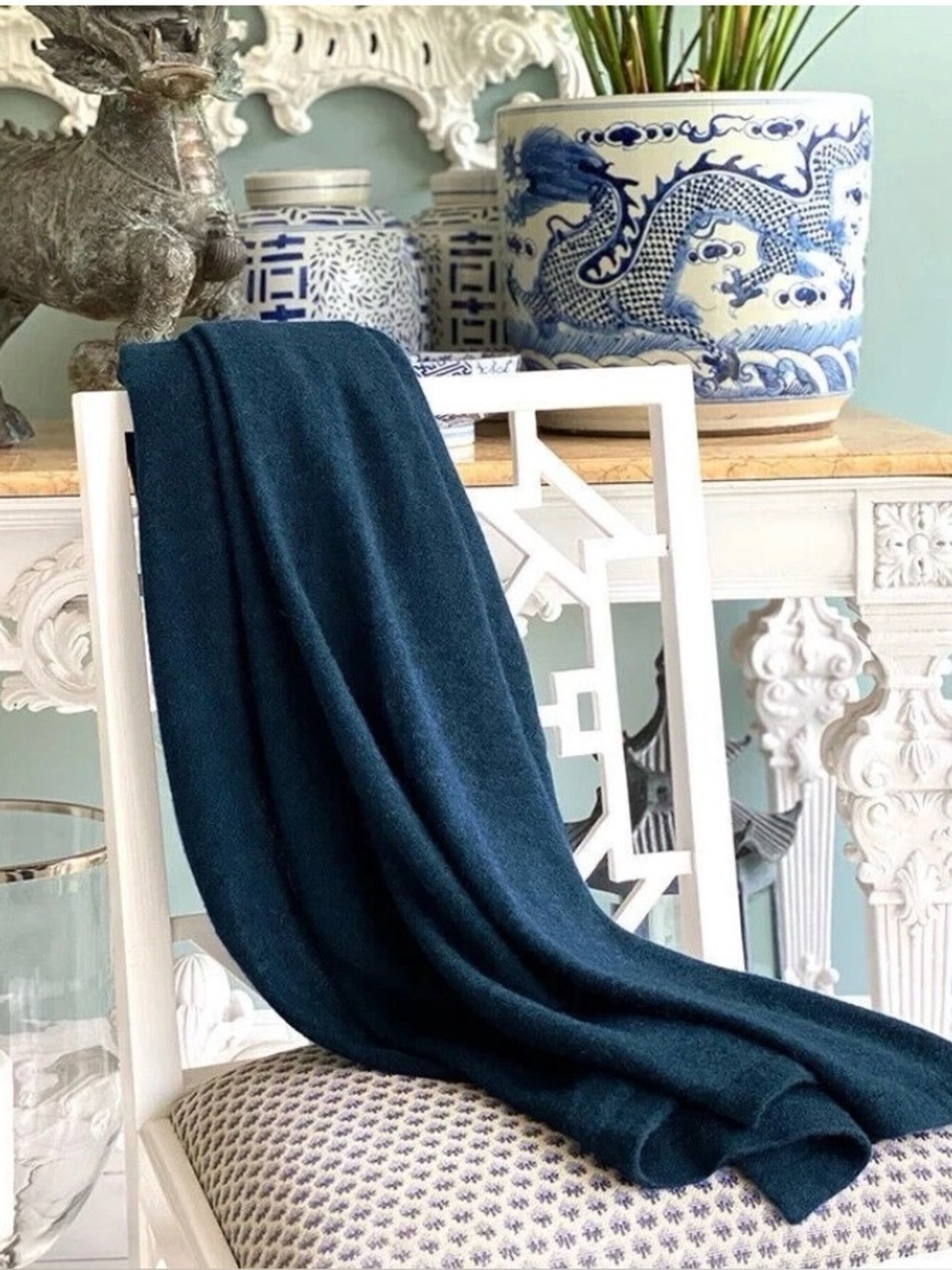 Sferra Tiago Midnight Blue Alpaca/Silk Throw Blanket